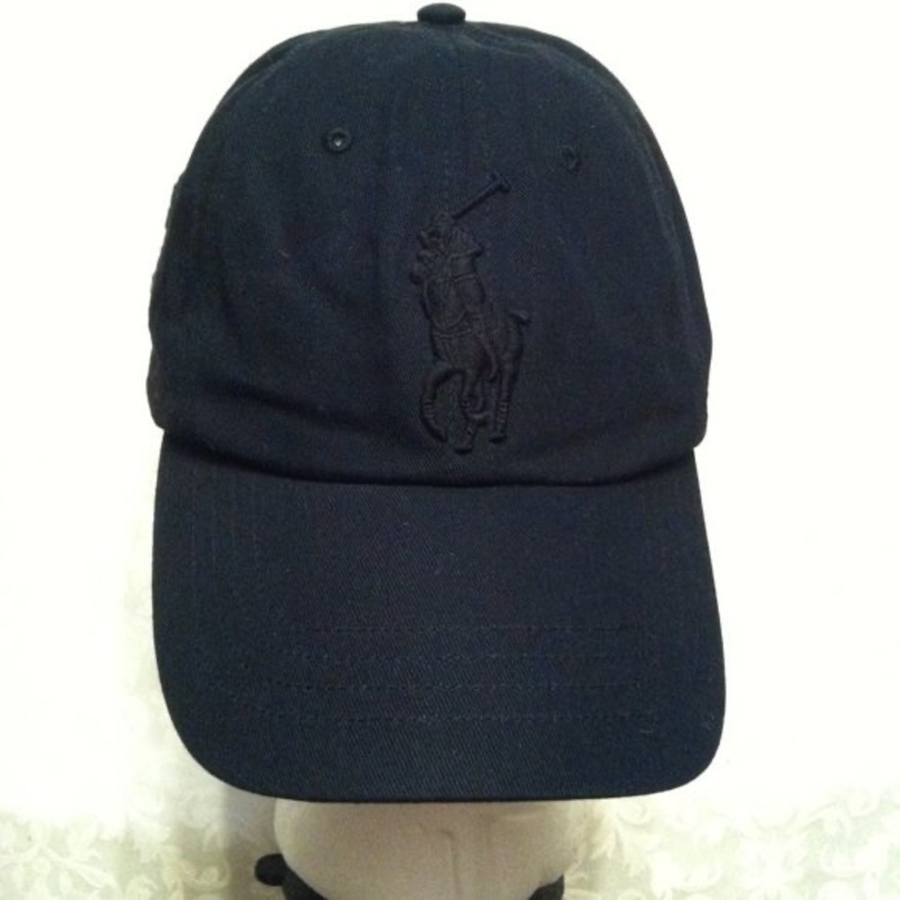 POLO RALPH LAUREN MEN'S NEW BLACK ON BLACK 100%COTTON HAT ONE SIZE